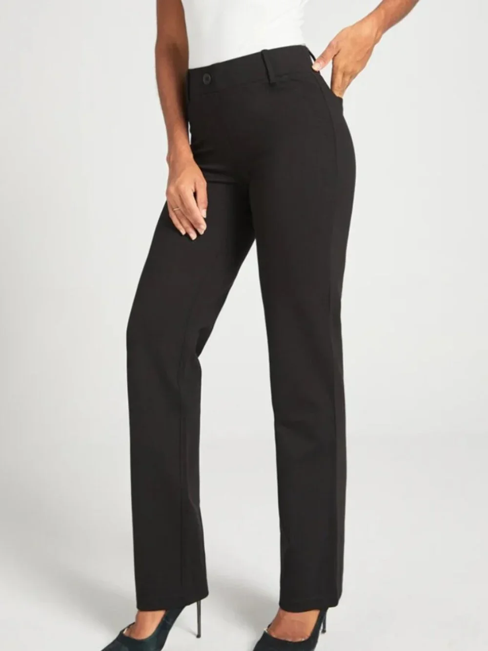 New Betabrand Black Straight Two Pocket Dress Pant Yoga Pants Medium Petite